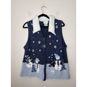 White Stag Christmas Sweater Vest Snowman Holiday Zip Winter Vintage Size XL